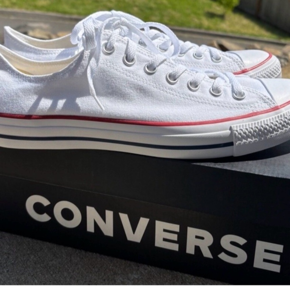 Converse White Canvas Sneakers with Red Trim